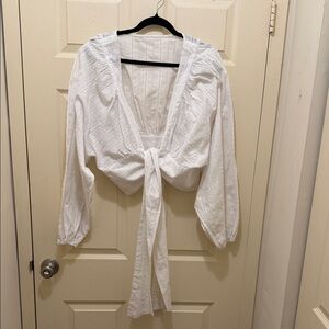 SHEIN White Tie-Front Peasant Blouse